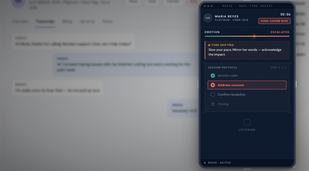 ROSIE Real-Time Assist — live agent guidance during a call